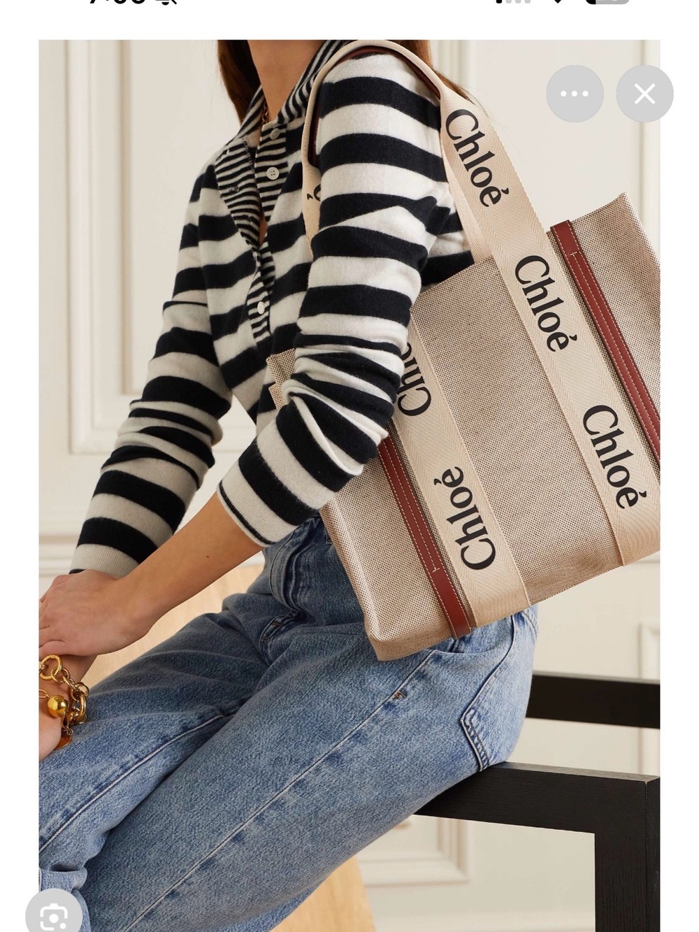 Chloe Beige Canvas Tote with Logo Straps and Brown Trim - Picture 2 of 5